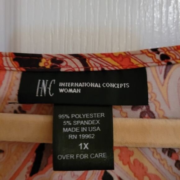 INC Top Blouse Paisley Print 1X Fall Winter Brown Orange 1XL Women's Work Career - Picture 7 of 7
